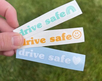 Drive Safe Rear View Mirror Car Decal , Self-Affirmation Decals , Drive Safe Heart , Smiley Face, Rainbow 16th Birthday Gift, Sweet 16