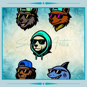 Conjunto de archivos de trazador de animales geniales: lobo, zorro, oso, león y tiburón