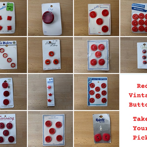 Vintage RED Buttons - Take your Pick for Your Next Vintage Project! Various shapes/sizes