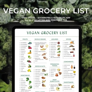 Healthy Grocery List | Printable Vegan Grocery Checklist | Digital Vegetarian Shopping List | Plant Based Food List PDF