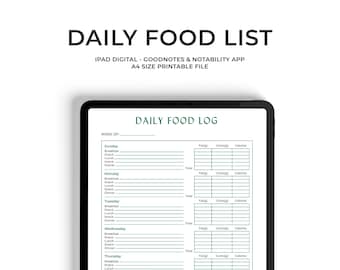 Daily Food Diary Journal, Fitness Digital Planner Template, Meal Planning, Minimalist Calorie Tracker, Food Log, Diet Journal