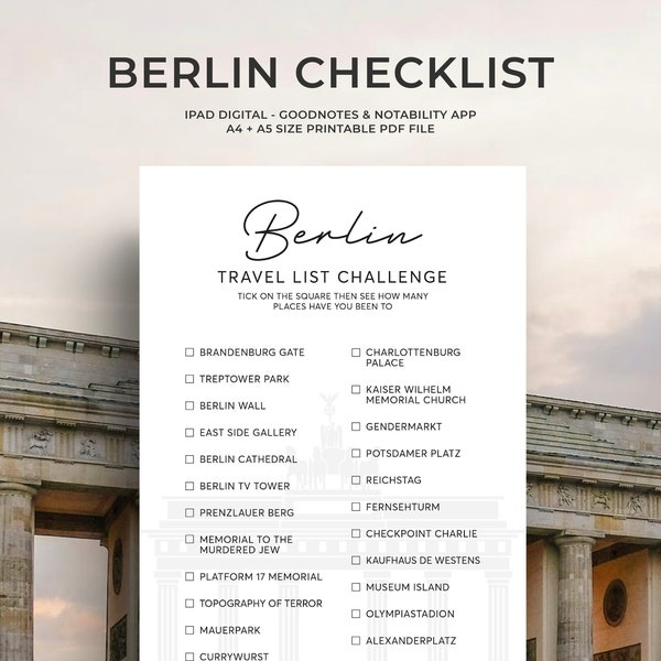 Berlin Travel Checklist & Travel list, Printable, Berlin Vacation Ideas, Berlin Bucket List, Berlin Itinerary, Vacation Ideas, A5, A4