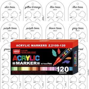 Zibeef 120 Stück Acryl-Marker Swatch Template Seite Swatch druckbare Vorlage Sofort Download