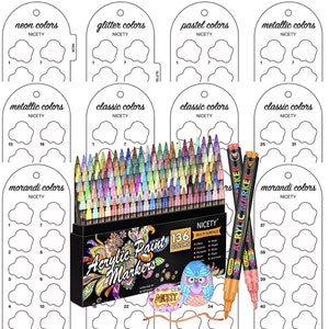 Schönes 136-teiliges Acryl - Brush Markers Swatch - Digitale PDF Pinsel Marker Muster Vorlage Farbmuster Druckbare Vorlage Sofortiger Download