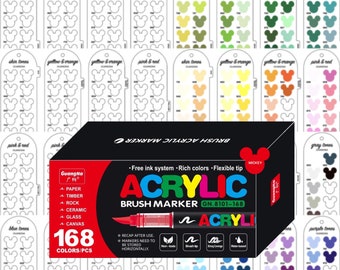 GuangNa 168-teilige Acryl Pinsel Marker Muster - Digitale PDF Pinsel Marker Muster Vorlage Farbmuster Druckbare Vorlage Sofortiger Download