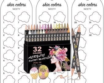 Nicety Skin 32 piece Acrylic Markers Swatch Template Page Swatch Printable Template Instant Download