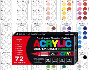 GuangNa 72-piece Acrylic Markers Swatch Template Page Swatch Printable Template Instant Download