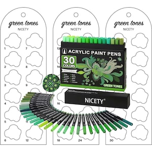 Schöne grüne 30-teilige Acrylfarbmarker-Vorlage Swatch-Seite Swatch Printable Template