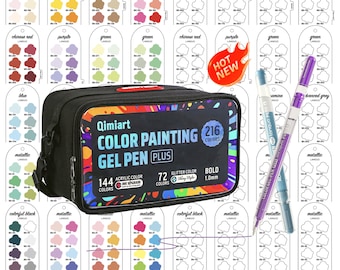 Languo x Qimiart 216 Farben Gelstifte, 144 Acrylfarben + 72 Glitzerfarben Vorlage Musterseite Muster druckbare Vorlage Sofortiger Download