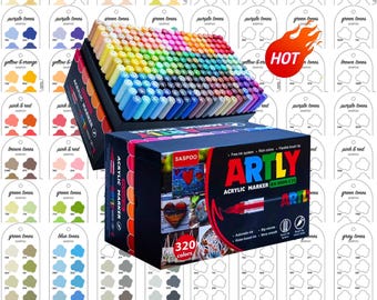 Saspoo Artly 320 Acryl Brush Markers Swatch - Digitale PDF Pinsel Marker Muster Vorlage Farbmuster Druckbare Vorlage Sofortiger Download