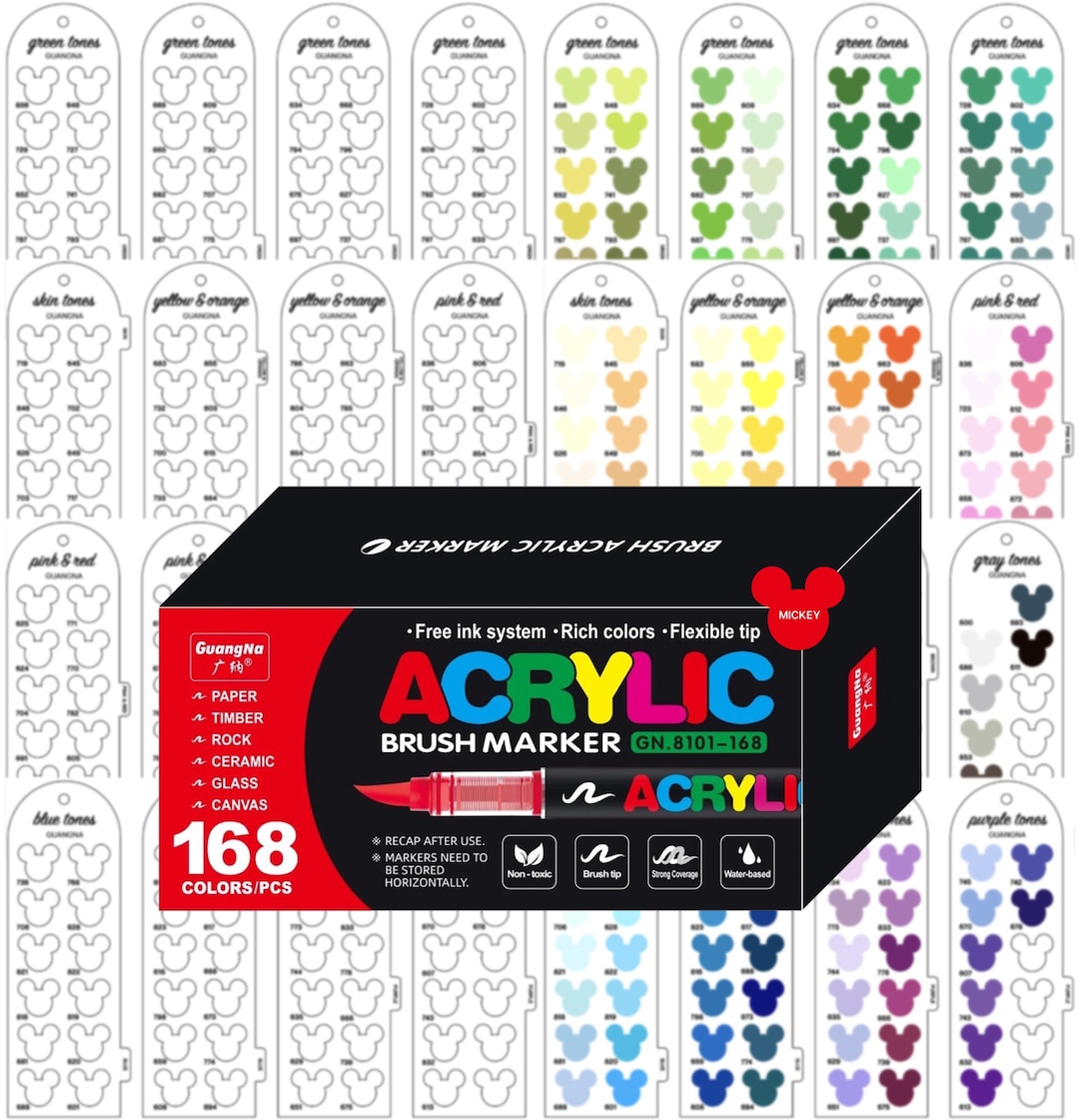 Guangna 168-piece Acrylic Brush Markers Swatch - Digital PDF Brush