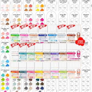 Puede incluir: Una colección de rotuladores acrílicos en varios colores, organizados por series, con muestras de color mostradas arriba. La imagen incluye conjuntos etiquetados como "NUEVO" y un conjunto de 23 rotuladores con los 207 colores. Los rotuladores son de la marca "LANGUO".
