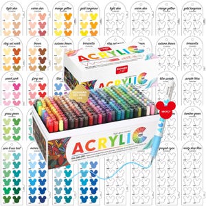 May include: A large set of 288 GuangNa acrylic markers in a rectangular box with colorful branding. The set includes a wide variety of vibrant ink colors, a single marker with a blue cap, and multiple color swatch cards featuring Mickey Mouse head shapes.