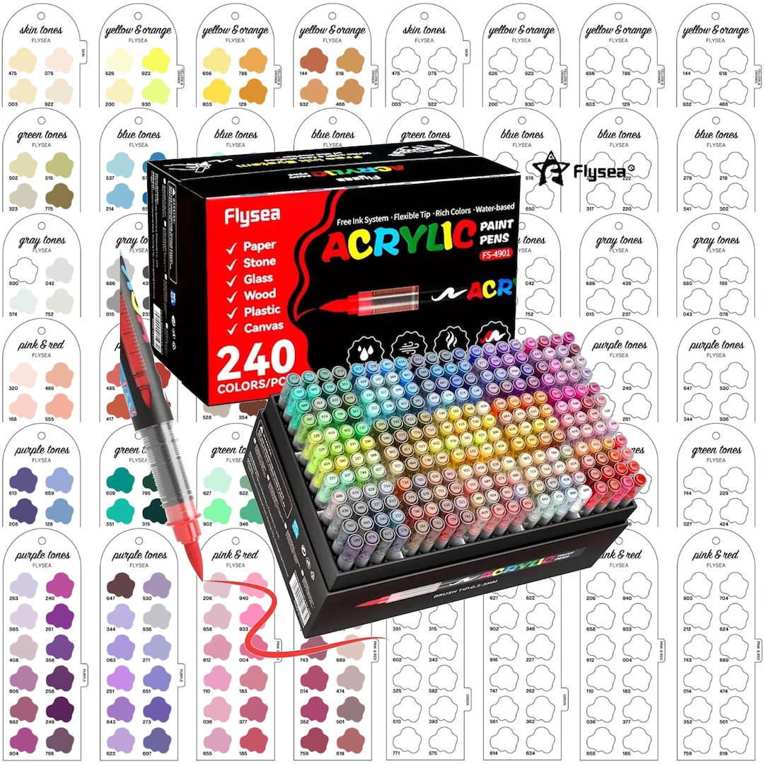 Flysea 240-piece Acrylic Brush Markers Swatch - Digital PDF Brush ...