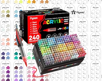 Flysea 240-piece Acrylic Brush Markers Swatch - Digital PDF Brush Markers Swatch Template Color Swatch Printable Template Instant Download