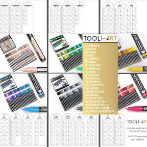 以下が含まれることがあります： Tooli-Artのアクリルペイントペンセットのコレクション。ブラウン、ブルー、スキン、レッド、グリーン、グレー、イエロー、オレンジ、ピンク、アース、パステル、パープル、コンフェッティ、ジュエル、メタリック、ネオン、グリッター、ワイルドフラワーなど、さまざまなカラーパレットが含まれています。