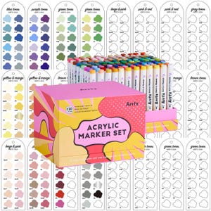 ARRTX 120A-piece Acrylic Brush Markers Swatch - Digital PDF Brush Markers Swatch Template Color Swatch Printable Template Instant Download
