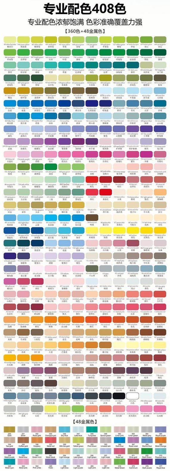 Guangna 408-piece Acrylic Brush Markers Swatch - Digital PDF Brush