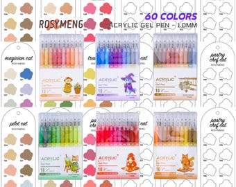 Rosymeng 60 Colors Gel Pens Swatch Digital PDF Gel Pens Swatch Template Single Page Color Swatch Printable Template Instant Download