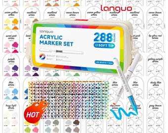 Muestra de 288 marcadores acrílicos Languo - Plantilla digital en PDF para muestra de colores. Plantilla imprimible para descarga instantánea.