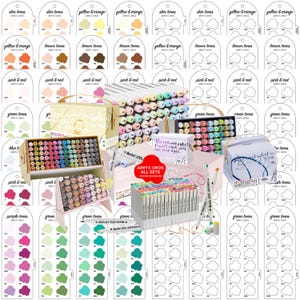 May include: A collection of Arrtx Oros markers and color swatches. The image showcases various sets of markers in boxes and displays, with color charts for skin tones, yellows, oranges, browns, pinks, reds, greens, and purples. The text "ARRTX OROS ALL SETS" is visible.