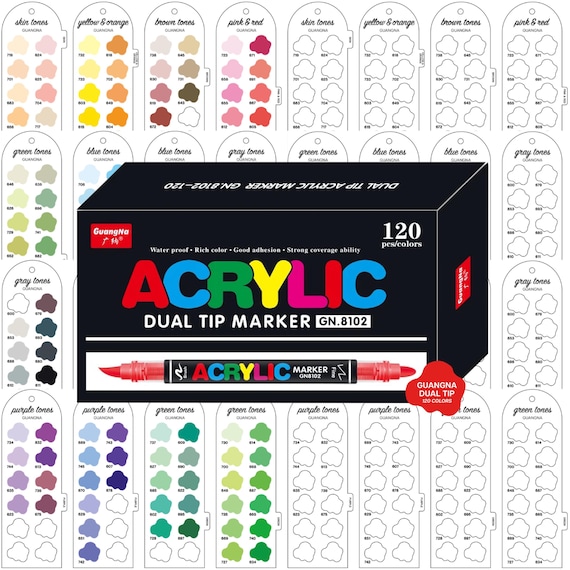 Guangna 120-piece Dual Tip Acrylic Brush Markers Swatch - Digital