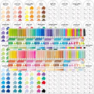 以下が含まれることがあります： 様々な色のマーカーのコレクション。色見本と「ACRYLIC FLUORESCENT SERIES」の文字があります。マーカーは12本セットで、肌色から茶色まで様々な色合いがあります。