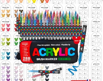 GuangNa 288-piece Acrylic Brush Markers Swatch - Digital PDF Brush Markers Swatch Template Color Swatch Printable Template Instant Download
