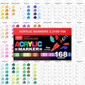 Zibeef 168 Stück Acryl-Marker Swatch Template Seite Swatch druckbare Vorlage Sofortiger Download