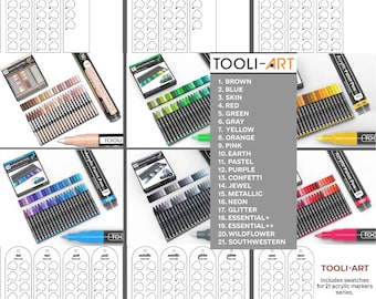 Marqueurs Tooli-Art Swatch série 21 Modèles de nuances de marqueurs pinceaux numériques PDF Nuance de couleur d'une page Modèle imprimable Téléchargement immédiat
