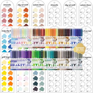以下が含まれることがあります： Natural Soft Glow、Terracotta、Tangerine Glow、Oat Earth、Deep Blue、Twilight Lilac Purple、Bamboo Green、Sea Teal、Forest Brown、Twilight Greyなどの様々なカラーパレットを備えたGuangnaアクリルマーカーセットのコレクション。