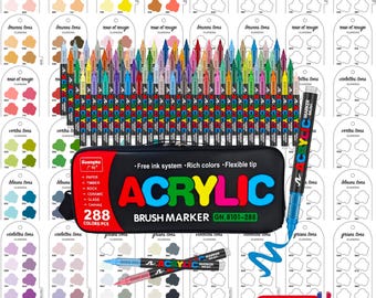 GuangNa 288-piece Acrylic Brush Markers Swatch - Digital PDF Brush Markers Swatch Template Color Swatch Printable Template Instant Download