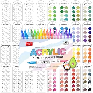 Guangna 168-teilige Dual-Tip-Acrylpinselmarker-Muster - Digitale PDF-Pinselmarker Mustermuster-Vorlage Farbmuster druckbare Vorlage herunterladen