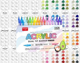Guangna 168-piece Dual Tip Acrylic Brush Markers Swatch - Digital PDF Brush Markers Swatch Template Color Swatch Printable Template Download