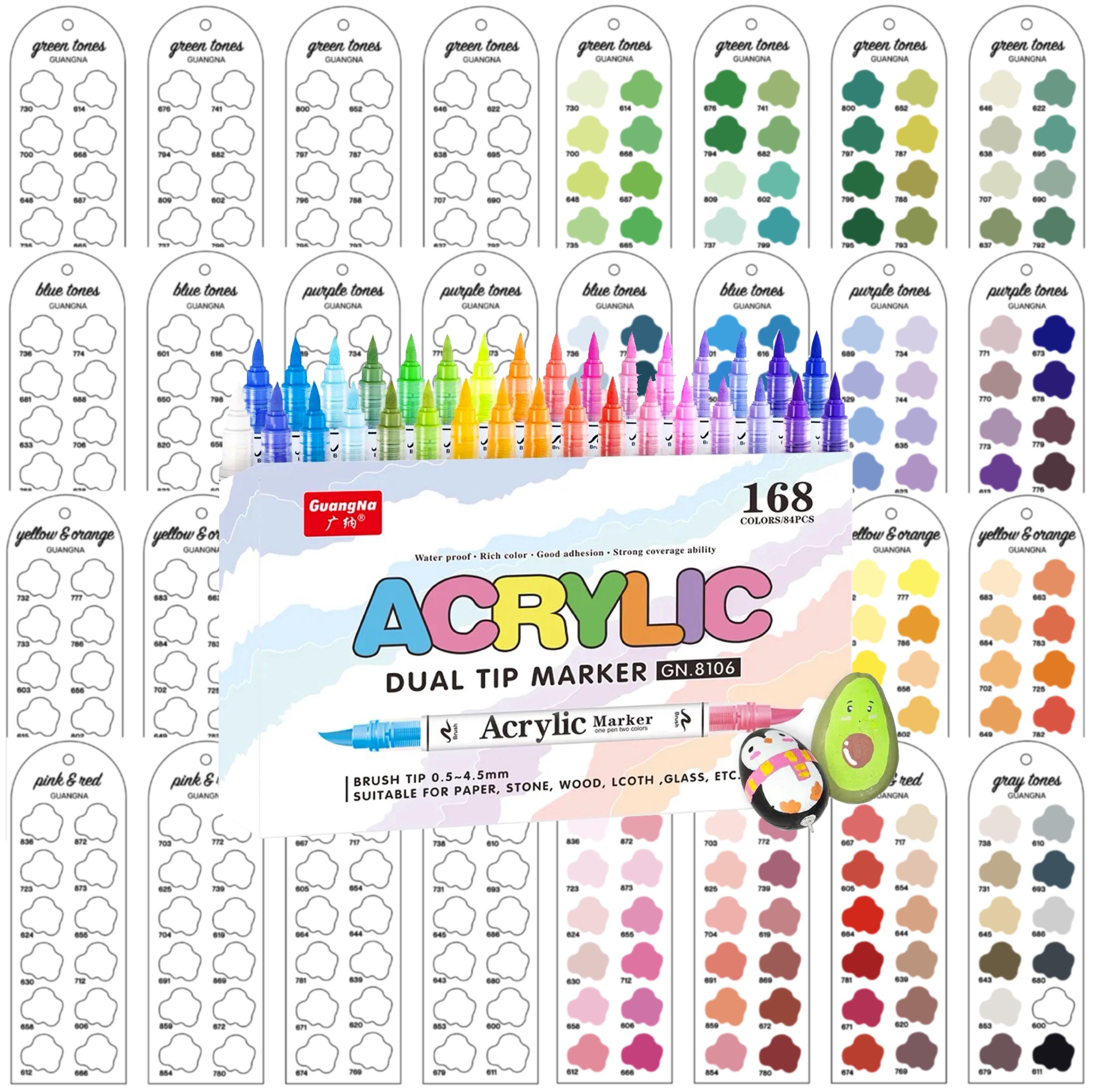 168 Farben Doppelspitze Acrylstifte - Wasserfeste Stifte für Steine