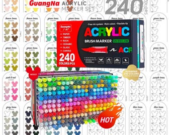 GuangNa 240-delige kleurenstalenset met acrylmarkers - Digitale PDF-sjabloon voor kleurenstalen, printbare sjabloon, direct te downloaden.