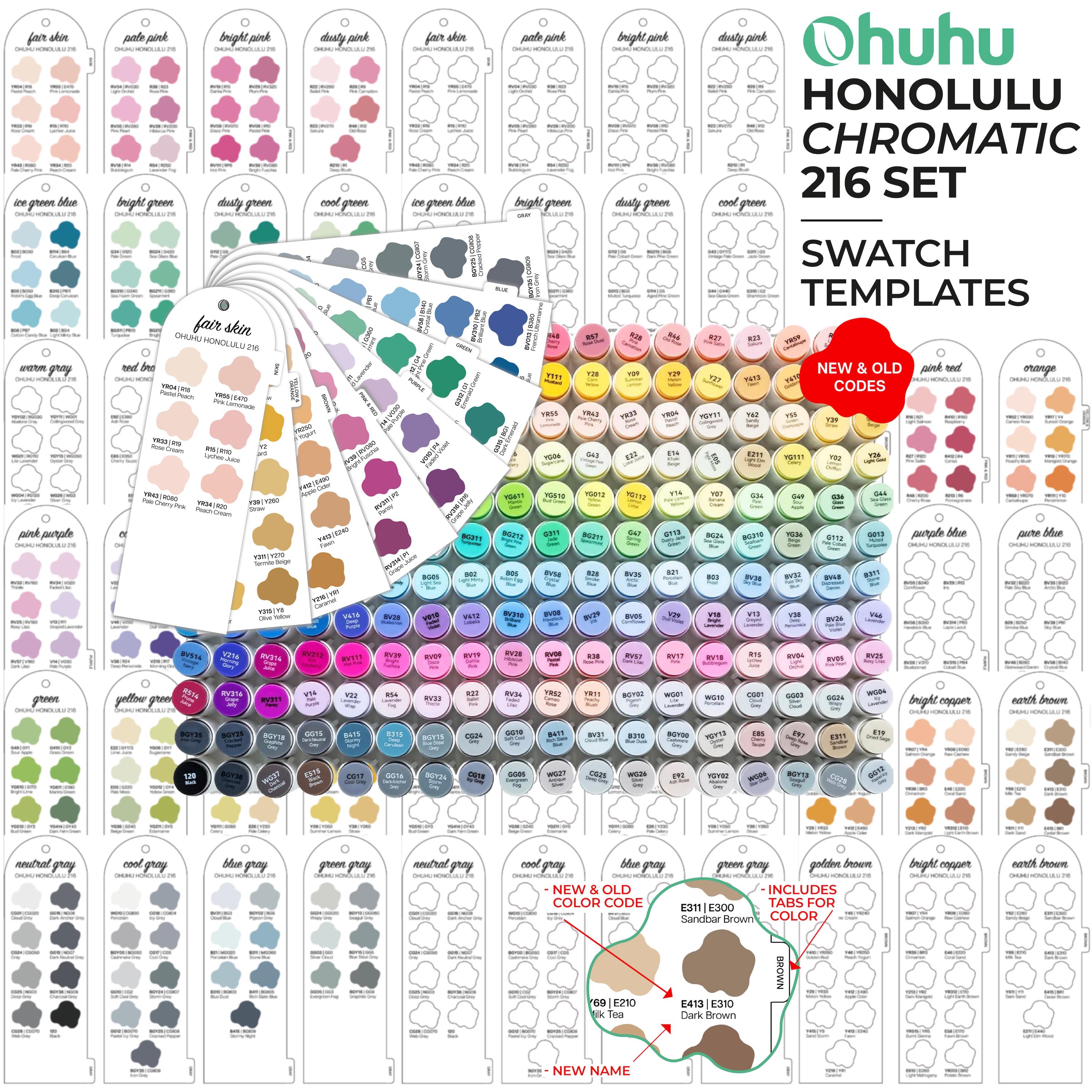 Ohuhu Honolulu 216 Swatch Template New and Old Codes Ohuhu New