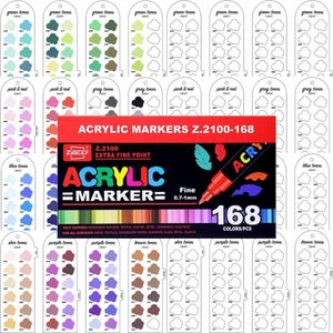 Zibeef 168 Stück Acryl-Marker Swatch Template Seite Swatch druckbare Vorlage Sofortiger Download