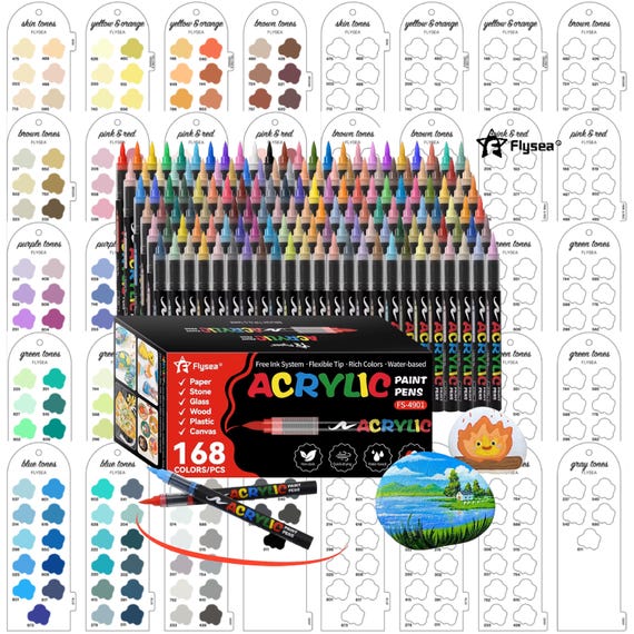 Flysea 168-piece Acrylic Brush Markers Swatch - Digital PDF Brush