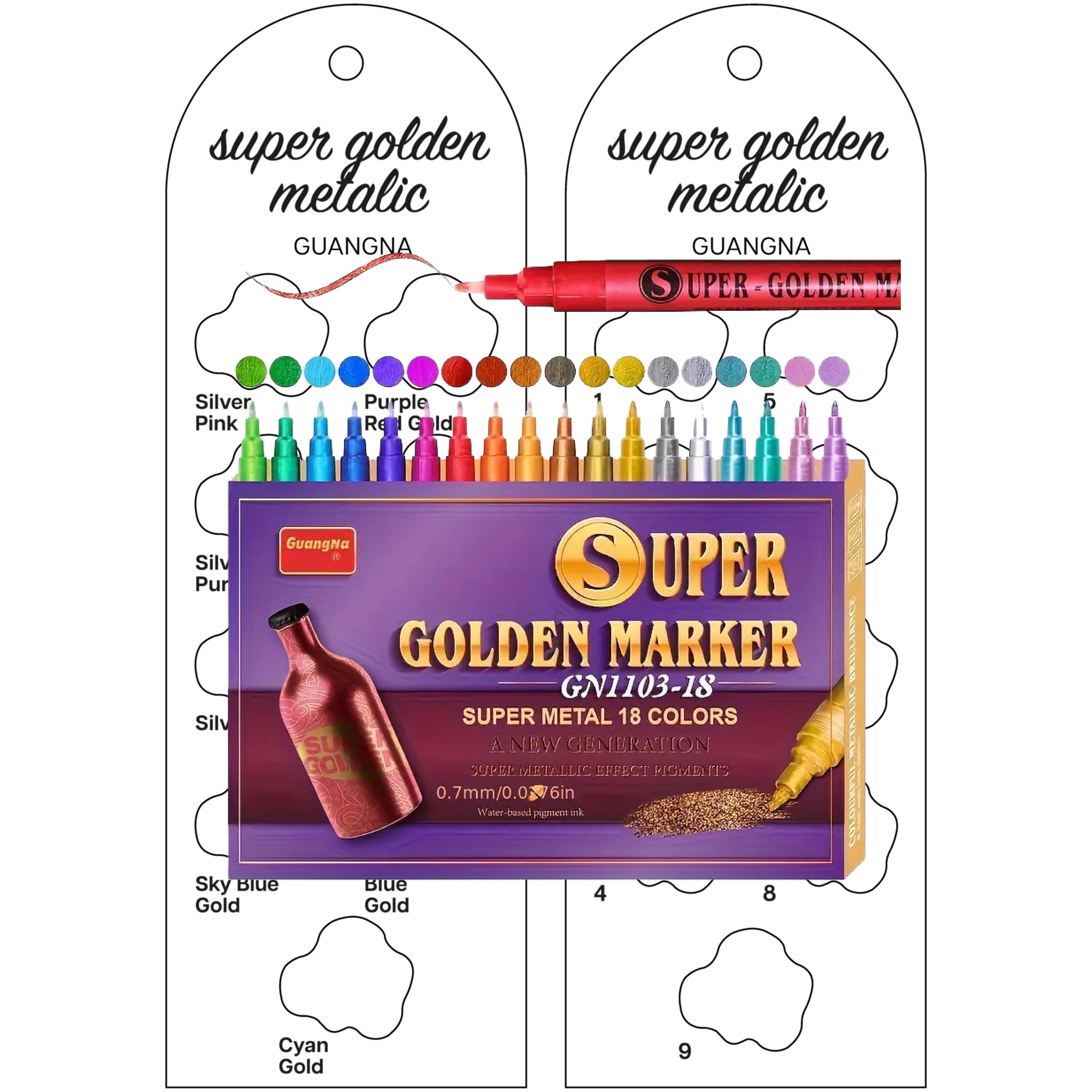 ゴールデンペン Guangna Super Golden 18-piece Acrylic Markers Swatch Template Page