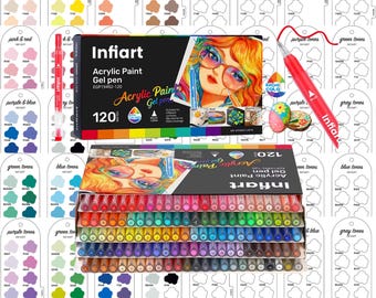 Infiart 120-piece Gel Pens Swatch - Digital PDF Brush Markers Swatch Template Color Swatch Printable Template Instant Download