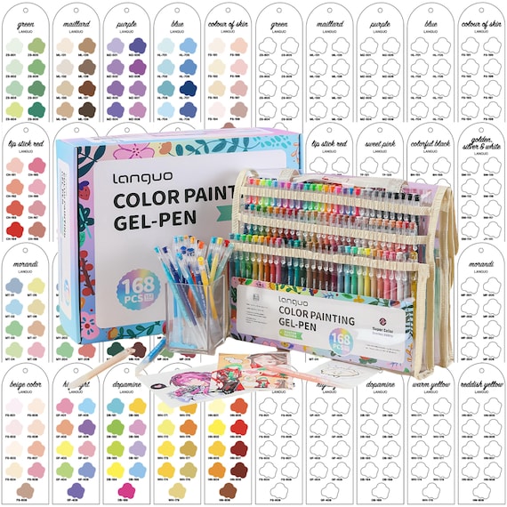 Boîte De 168 Feutres Gel Languo - Pointe Fine 0.5mm, Couleurs Vibrantes, Idéal Coloriage Adulte Et Dessin - 10