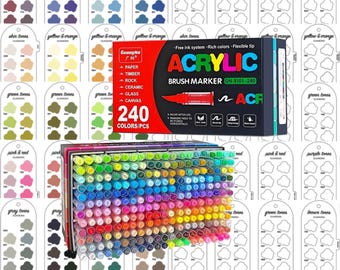 GuangNa 240-piece Acrylic Brush Markers Swatch - Digital PDF Brush Markers Swatch Template Color Swatch Printable Template Instant Download