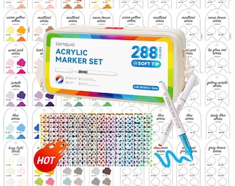 Muestra de marcadores de pincel acrílicos Languo de 288 piezas - Plantilla de muestra de marcadores de pincel digital en PDF. Muestra de color. Plantilla imprimible. Descarga instantánea.