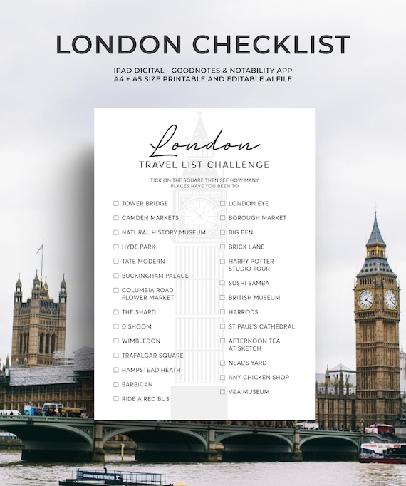 London Travel Checklist & Travel List Printable London Etsy