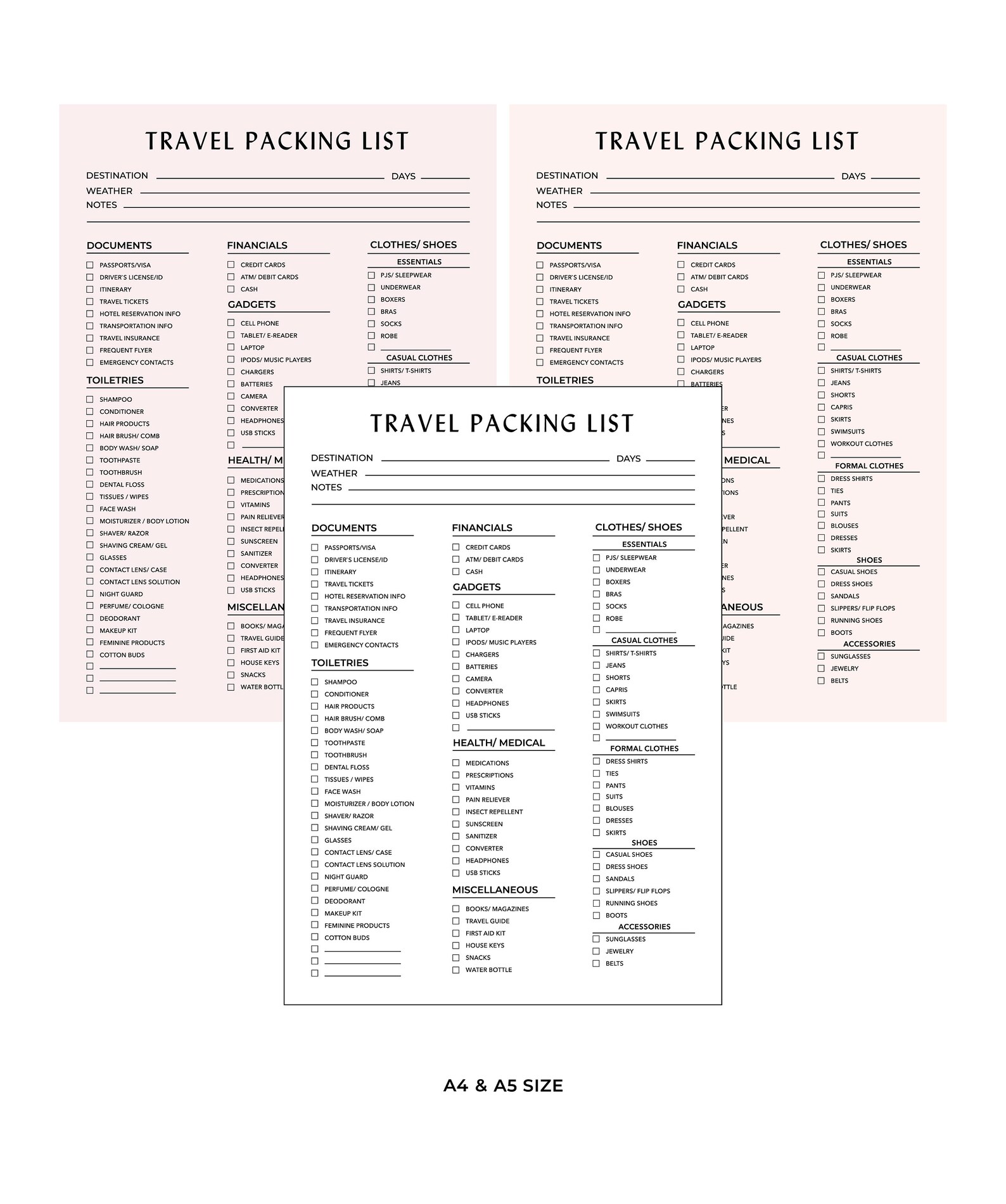 Travel Packing List Printable Vacation Checklist Packing - Etsy Australia