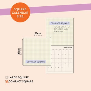 2027 Modernist Wall Calendar size guide, compact square 21cm
