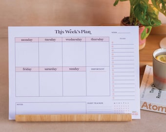 A4 Weekly Planner Pad Minimal Aesthetic | Desk Planner with Habit Tracker | Weekly Notepad | Daily Planner | To Do List Desk Pad | Magnetic