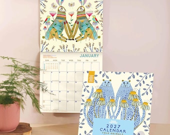 2027 Volkstiere Kalender | Tier Illustrationen | Bunter Kunst Monatsplaner | 12 Monate Hängekalender | Ashley Percival Künstlerin