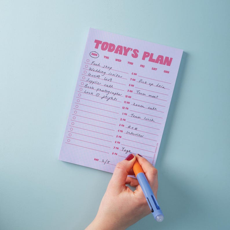 A5 Daily Planner Pad Lilac & Plum Hourly Planner Notepad | To-Do List | WFH Desk Pad | Productivity Pad | Everyday Planner | Magnetic Pad image 4